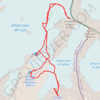 Itinéraire Pyramide Vincent, distance, dénivelé, altitude, carte, profil, trace GPS