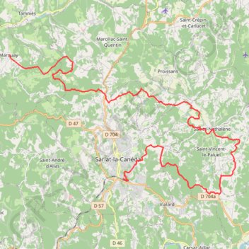 Itinéraire J1 Sarlat-la-Canéda - Marquay, distance, dénivelé, altitude, carte, profil, trace GPS