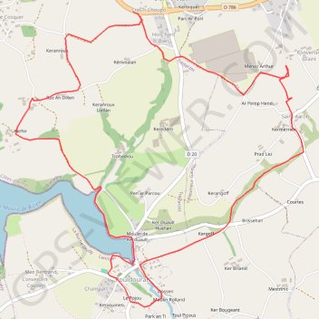 Itinéraire TREDARZEC-POULDOURAN, distance, dénivelé, altitude, carte, profil, trace GPS