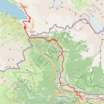 Itinéraire De Susa au col du Mont-Cenis, distance, dénivelé, altitude, carte, profil, trace GPS