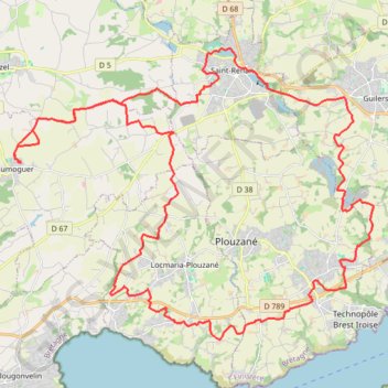 Itinéraire Carte de France à Ploumoguer, distance, dénivelé, altitude, carte, profil, trace GPS