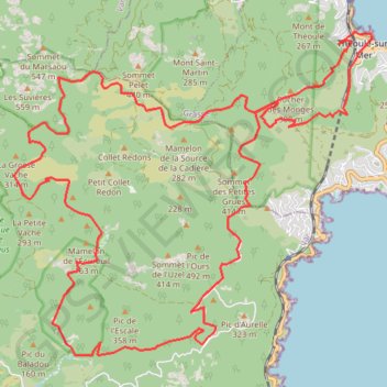 Itinéraire Pic de l'Ours, par les singles de Théoule et le ravin des Lentisques, distance, dénivelé, altitude, carte, profil, trace GPS