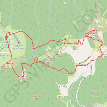 Itinéraire Crêt de la Perdrix (42) - Massif du Pilat, distance, dénivelé, altitude, carte, profil, trace GPS