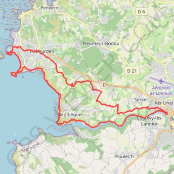 Itinéraire Trebeurden, distance, dénivelé, altitude, carte, profil, trace GPS