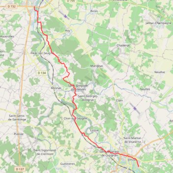 Itinéraire Circuit Véloroute - "Rayonnantes de Haute-Saintonge N°1" - "Jonzac - Pons", distance, dénivelé, altitude, carte, profil, trace GPS