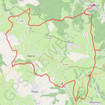 Itinéraire Loubressac - Thégra, distance, dénivelé, altitude, carte, profil, trace GPS