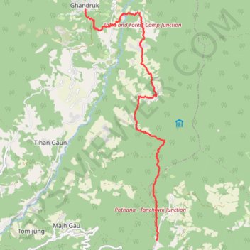 Itinéraire Tour Annapurna - Jour 17 - Ghandruk - Pothana, distance, dénivelé, altitude, carte, profil, trace GPS