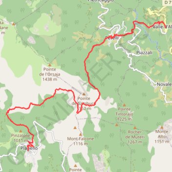 Itinéraire Valle d'Alesani - Pianellu, distance, dénivelé, altitude, carte, profil, trace GPS