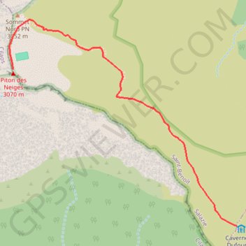 Itinéraire Piton des Neiges depuis le gîte de la Caverne Dufour, distance, dénivelé, altitude, carte, profil, trace GPS