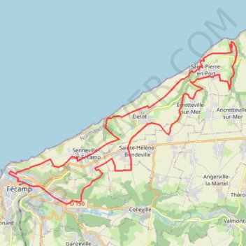 Itinéraire Les Grandes Dalles - Fécamp, distance, dénivelé, altitude, carte, profil, trace GPS