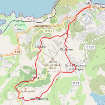 Itinéraire Villages Ballagne Saint Florent - corbara - Pigna, distance, dénivelé, altitude, carte, profil, trace GPS