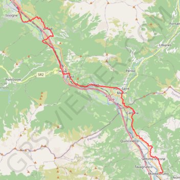 Itinéraire De Verrès à Settimo Vittone, distance, dénivelé, altitude, carte, profil, trace GPS