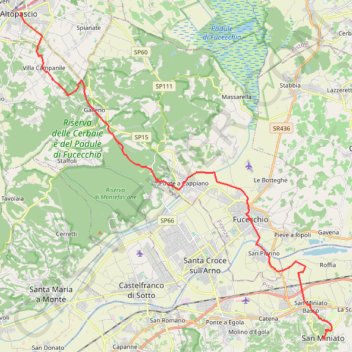 Itinéraire D'Altopascio à San Miniato, distance, dénivelé, altitude, carte, profil, trace GPS