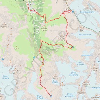 Itinéraire Grand Mountet - Cabane d'Ar Pitetta - Col de Milon - Cabane Tracuit - Zinal, distance, dénivelé, altitude, carte, profil, trace GPS