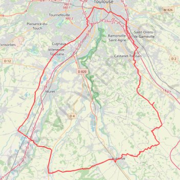 Itinéraire Toulouse (101,7 km), distance, dénivelé, altitude, carte, profil, trace GPS
