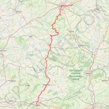 Itinéraire Caen - Laval, distance, dénivelé, altitude, carte, profil, trace GPS