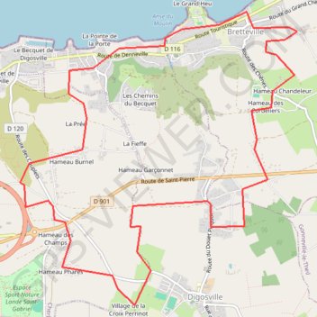 Itinéraire Cotentin, Bretteville, distance, dénivelé, altitude, carte, profil, trace GPS