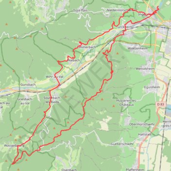 Itinéraire Rando Bartholdi, distance, dénivelé, altitude, carte, profil, trace GPS