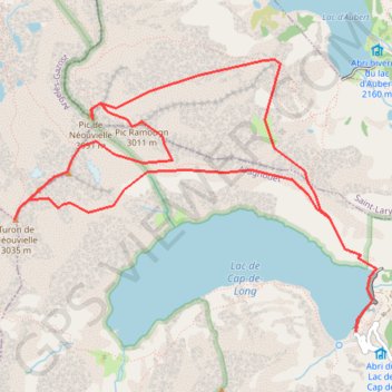 Itinéraire Turon, Trois Conseillers, Ramougn, Néouvielle par les terrasses de Cap de Long, distance, dénivelé, altitude, carte, profil, trace GPS