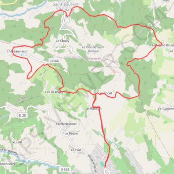 Itinéraire Circuit THURINS Châteauvieux Les Bruyères, distance, dénivelé, altitude, carte, profil, trace GPS