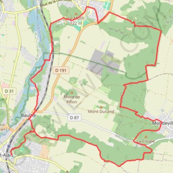 Itinéraire L'Essonne de la Ferté-Alais par les bois de Baulne, distance, dénivelé, altitude, carte, profil, trace GPS