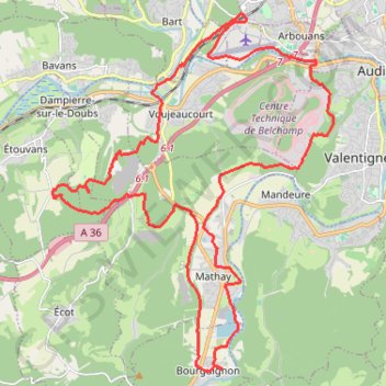 Itinéraire Bourguignon-Belchamp-Voujeaucourt, distance, dénivelé, altitude, carte, profil, trace GPS