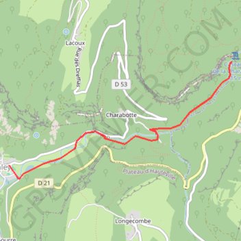 Itinéraire Cascade de Charabotte, distance, dénivelé, altitude, carte, profil, trace GPS