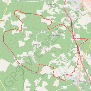 Itinéraire Vallées du Bartos et du Ciron - Beaulac Nord, distance, dénivelé, altitude, carte, profil, trace GPS