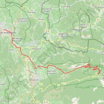 Itinéraire De Vaison la Romaine au Mont Serein, distance, dénivelé, altitude, carte, profil, trace GPS