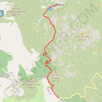 Itinéraire Palmarelle-Galeria, distance, dénivelé, altitude, carte, profil, trace GPS