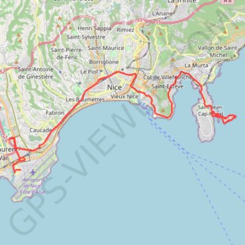 Itinéraire Nice, distance, dénivelé, altitude, carte, profil, trace GPS