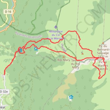 Itinéraire TR- Les MADRES, distance, dénivelé, altitude, carte, profil, trace GPS