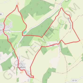 Itinéraire Circuit d'Inval - Hucheneville, distance, dénivelé, altitude, carte, profil, trace GPS