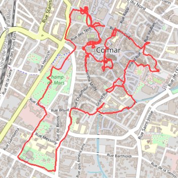 Itinéraire Colmar, distance, dénivelé, altitude, carte, profil, trace GPS