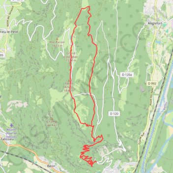 Itinéraire B-Culoz-Gd Colombier 25Km, distance, dénivelé, altitude, carte, profil, trace GPS