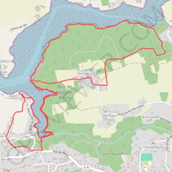 Itinéraire Bois de Kermeur - Le Bélon, distance, dénivelé, altitude, carte, profil, trace GPS