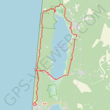 Itinéraire Grande boucle autour du lac d'Hourtin au départ de lacanau, distance, dénivelé, altitude, carte, profil, trace GPS