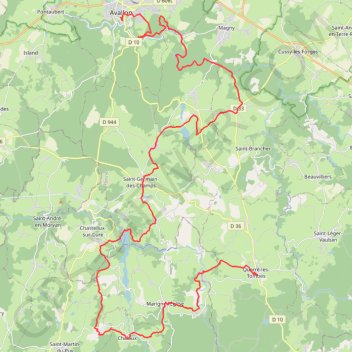 Itinéraire Avallon / Quarré-les-Tombes, distance, dénivelé, altitude, carte, profil, trace GPS