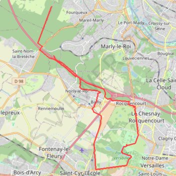 Itinéraire Montaigu Versailles, distance, dénivelé, altitude, carte, profil, trace GPS