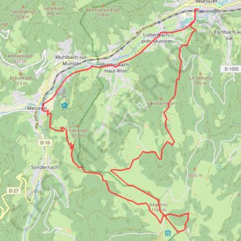 Itinéraire Munster : Crêtes du Sainteinberg, distance, dénivelé, altitude, carte, profil, trace GPS
