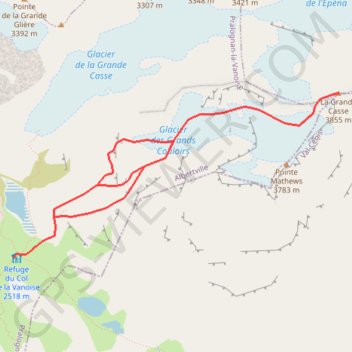 Itinéraire Grande Casse, distance, dénivelé, altitude, carte, profil, trace GPS