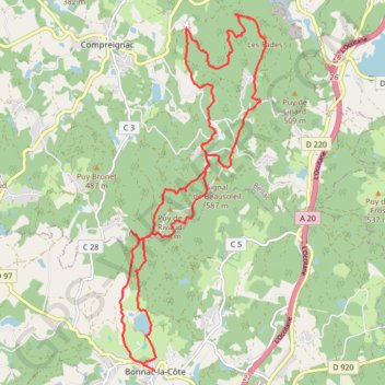 Itinéraire Bonnac la cote, distance, dénivelé, altitude, carte, profil, trace GPS