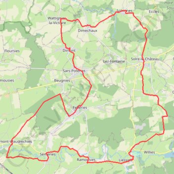 Itinéraire Moulin des vallées de l'Helpe Majeure et de la Solre, distance, dénivelé, altitude, carte, profil, trace GPS
