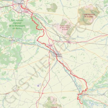 Itinéraire GR654 Randonnée de Reims à Blaise-sous-Arzillières (Marne), distance, dénivelé, altitude, carte, profil, trace GPS