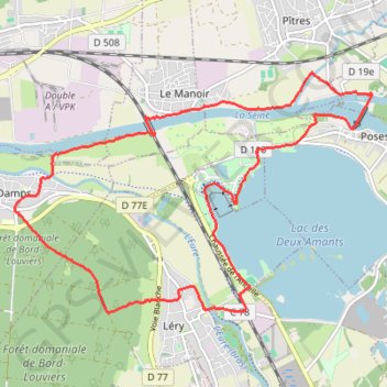 Itinéraire Poses par Lery, distance, dénivelé, altitude, carte, profil, trace GPS