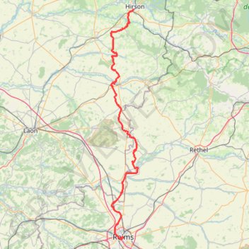 Itinéraire FDd Hirson Reims, distance, dénivelé, altitude, carte, profil, trace GPS