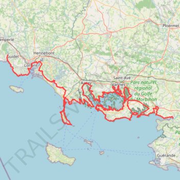 Itinéraire le GR34 dans le Morbihan, distance, dénivelé, altitude, carte, profil, trace GPS