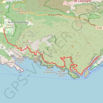Itinéraire Luminy Cassis, distance, dénivelé, altitude, carte, profil, trace GPS