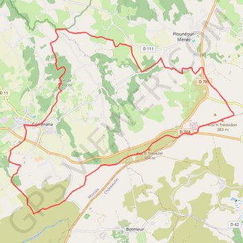 Itinéraire Commana et Plounéour Ménez par le bocage et les crêtes, distance, dénivelé, altitude, carte, profil, trace GPS