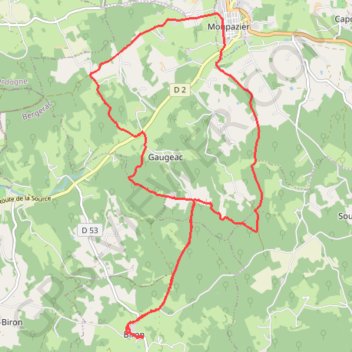 Itinéraire Biron Monpazier, distance, dénivelé, altitude, carte, profil, trace GPS